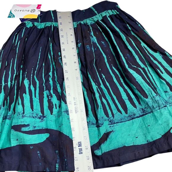 Busayo Abstract Print Skirt XS Blue Knee Length Pleated Boho Artisan - Picture 3 of 9